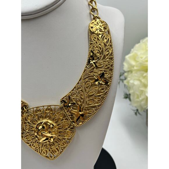 JOSE MARIA BARRERA Avon Spanish Falling Leaves Statement Filigree Bib Necklace - Picture 8 of 10